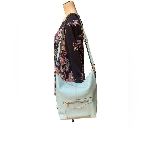Convertible Oversized Vegan Leather Light Blue Hobo Bag - Picture 5 of 13